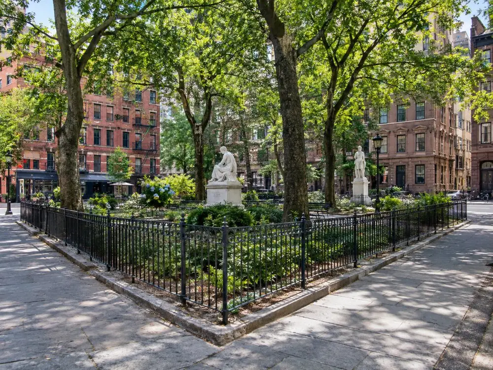 Christopher Park and Sheridan Square, opposite the Stonewall Inn