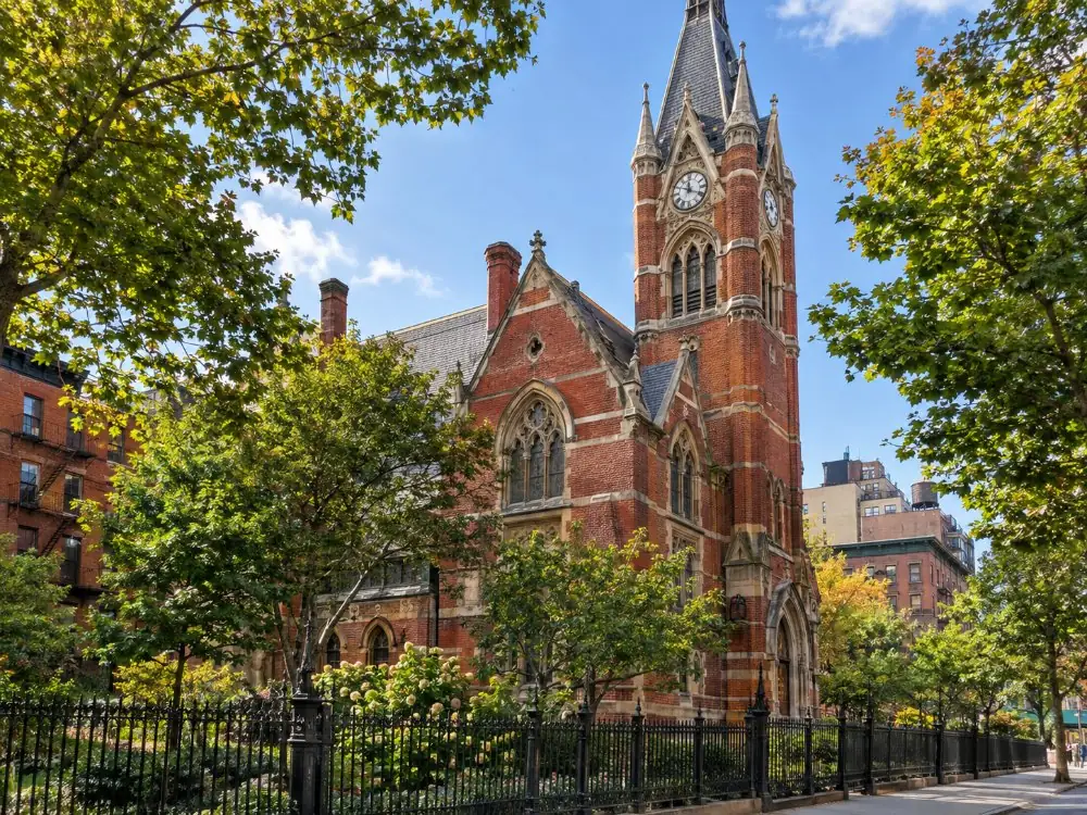 The Victorian Gothic clock tower of Jefferson Market Library on Sixth Avenue